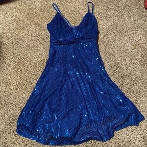 blue sequined homecoming or dance dress